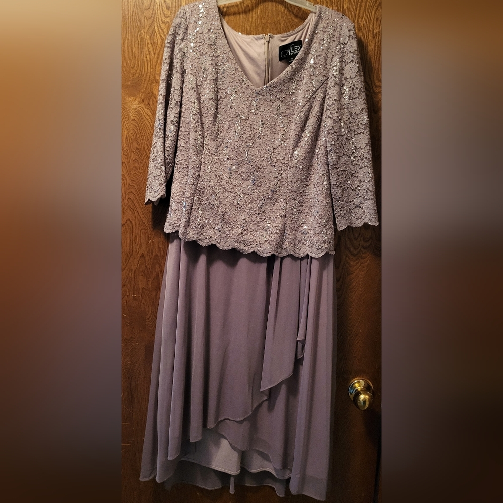 Alex Evenings Asymmetrical Lace Dress in Lavender